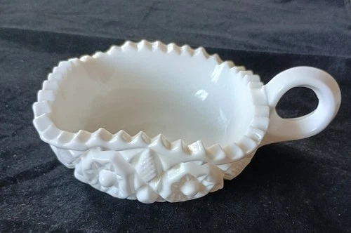 Vintage Fostoria Milk Glass Winburn Pattern Square Nappy Candy Dish Handle Star