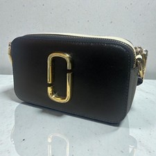 Marc Jacobs Snapshot Leather Shoulder Bag Black Gray White fashion goods women