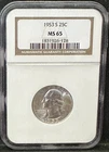 1953-S 25C Silver Washington Quarter - NGC MS65