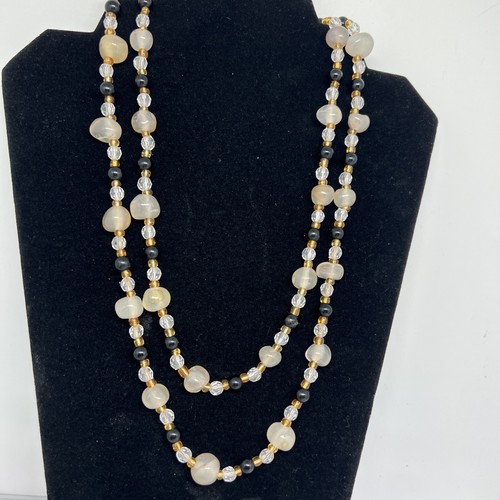 Collana 46" con supporto singolo e perle in plastica vetro pietra preziosa - Foto 2 di 10