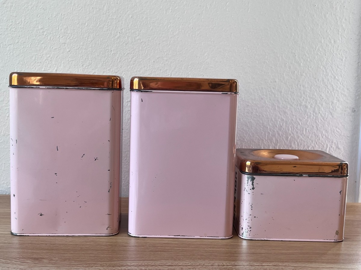 Lincoln Beautyware Three Piece Pink with Copper Lids Canister Set