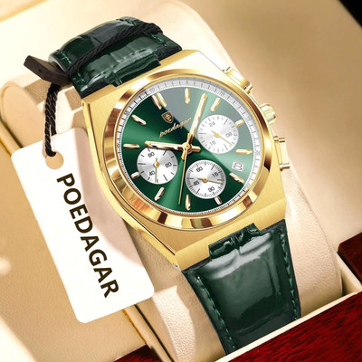 NEW POEDAGAR Luxury Quartz Men's Watch 40MM Analog Leather Waterproof Luminous