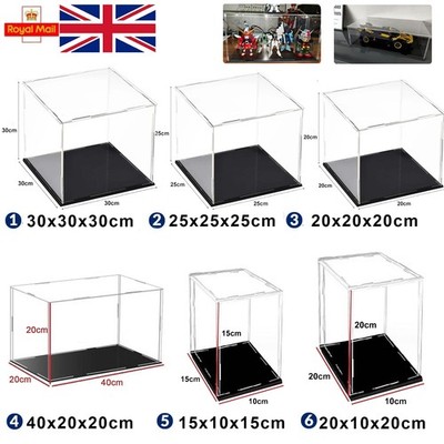 Perspex Case 10/35/40cm Clear Acrylic Display Case Perspex Box Plastic Black Base ...