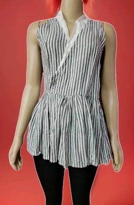 VDJ LE VESTIAIRE DE JEANNE SLEEVELESS 1 PEPLUM STRIPED LINEN WOMEN'S WRAP TOP #W