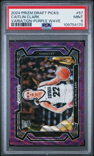 2024 PANINI PRIZM DRAFT PICKS #57 CAITLIN CLARK VARIATION PURPLE WAVE (RC) PSA 9