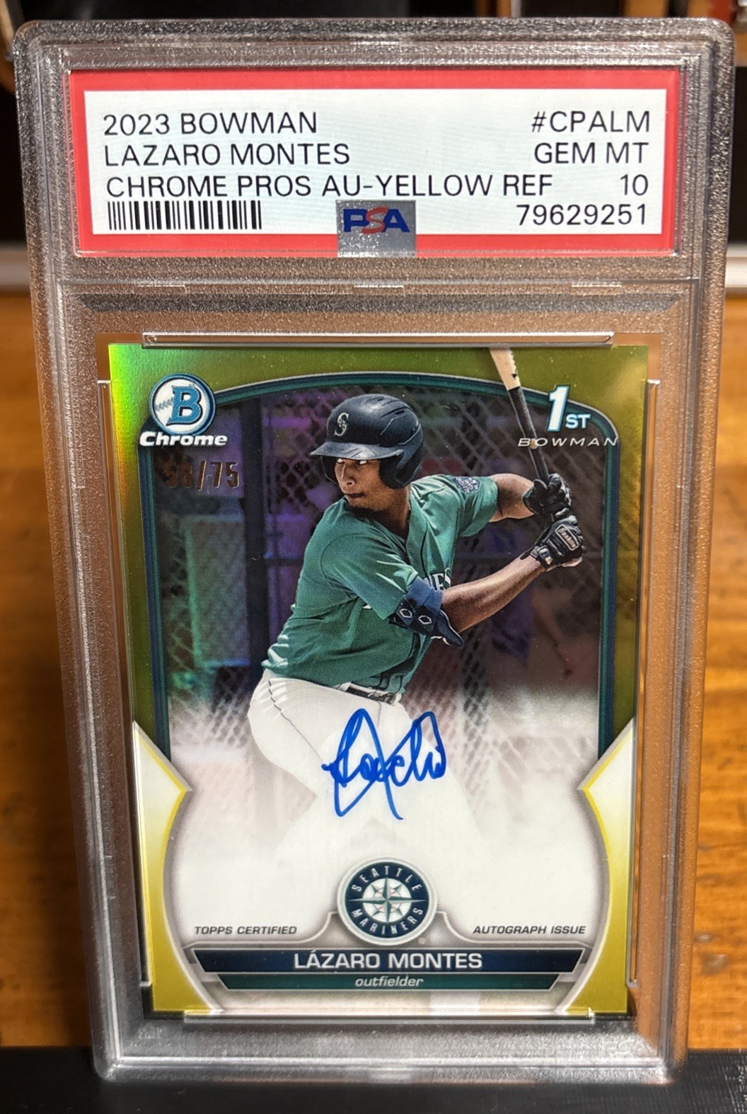2023 Bowman 1st Chrome Lazaro Montes Yellow Refractor Auto /75 PSA 10