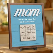 Personalized Mom Puzzle Piece Wood Sign Gift Decor, You are The Piece That Ho...