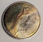 Vintage 1986 1 oz .999 Fine Silver Round ~ Peace Dollar Trade Unit ~ Toned