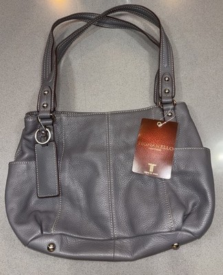 Tignanello Medium Leather NWT Gray Shoulder Bag, Double Straps, Organizer, NEW!