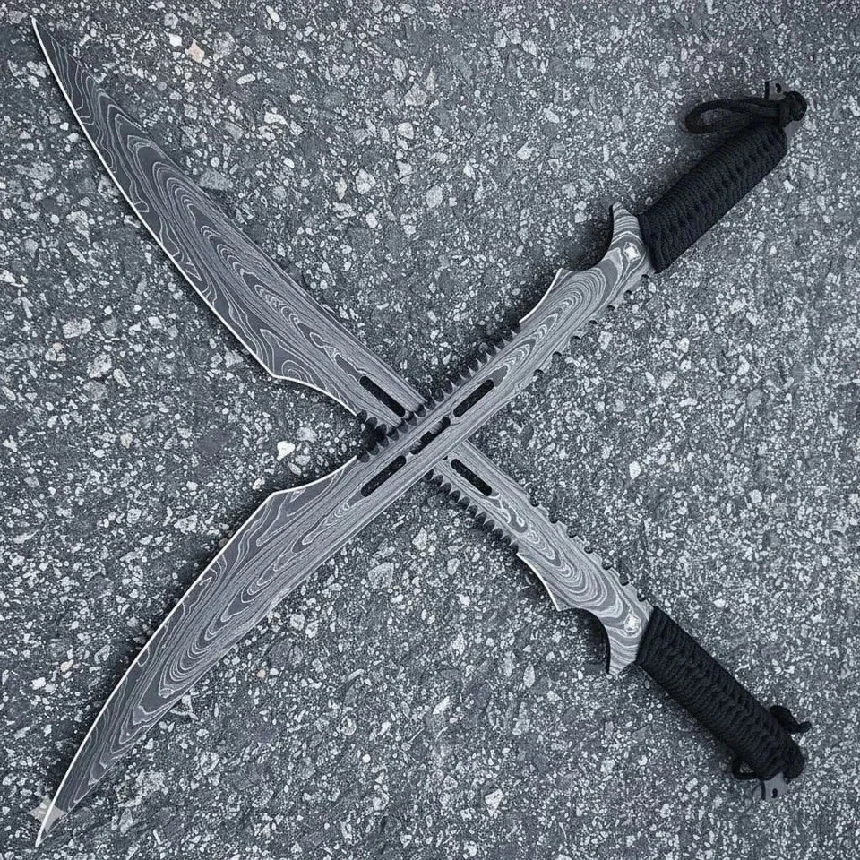 ESPADA NINJA DE DOBLE FILO DE ACERO DAMASCO HECHA A MANO PERSONALIZADA ESPADA SAMURAI AFILADA Foto 3 de 4