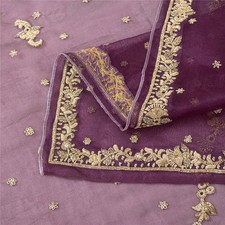 Sanskriti Vintage Dupatta Indian Net Mesh Purple Hand Beaded Zardozi Work Stole