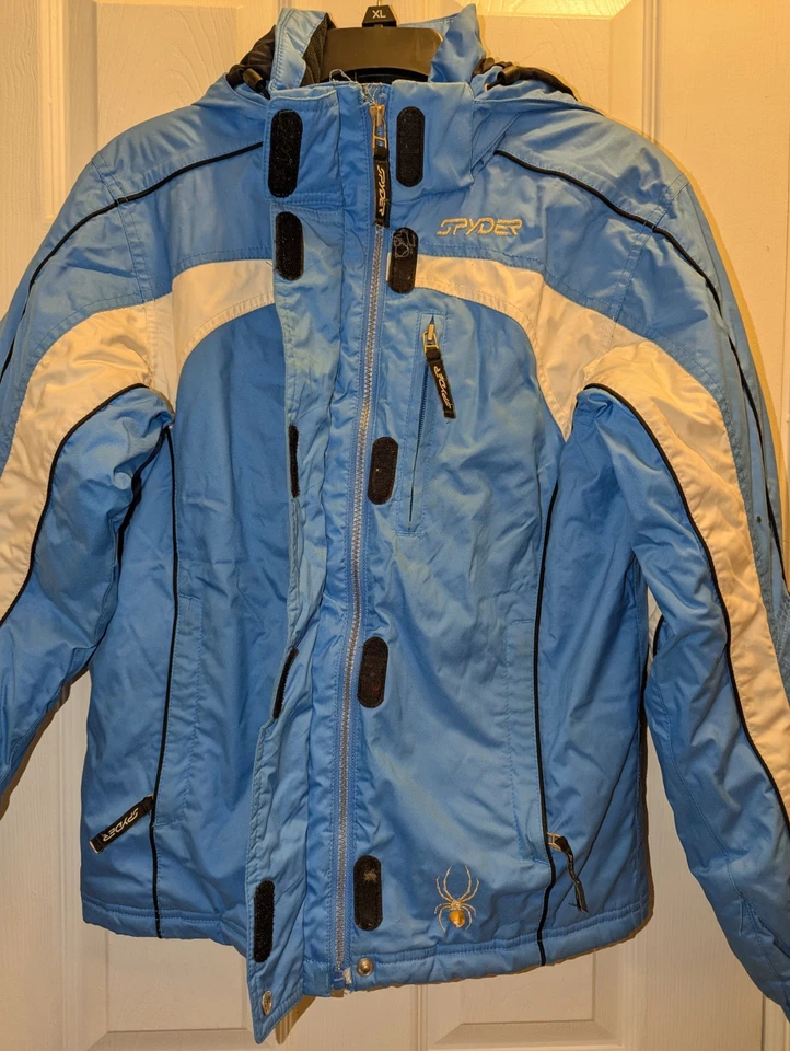 Spyder Kids Girls 16 Ski Jacket Winter Coat Blue And White - Image 3 of 4