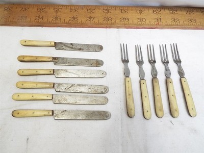 Child's Mini Plain Steer Bone Handle Flatware 3-Tine Fork Knife Civil War Prop