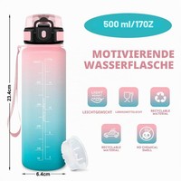 Trinkflasche 500Ml Auslaufsicher Mit Zeitmarkierung, Bpa-Frei, Fitness