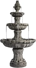 58.3" 3-Tier Outdoor Freestanding Water Fountain - Classic Leaf Design, Large Bi