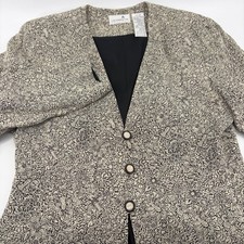 Vintage Liz Claiborne Floral Paisley Longline Blazer Jacket Black Cream Women 14