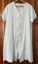 Vtg Miss Elaine Womens Blue Full Zip Front Robe Housecoat Sz L Embroidered Yoke