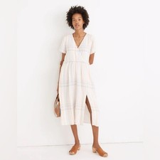 Madewell Petite Linen-Blend Clara Midi Dress in Plaid