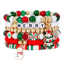 Christmas Bracelets Set for Women Stackable Christmas clay Bead Stretch Bracelet