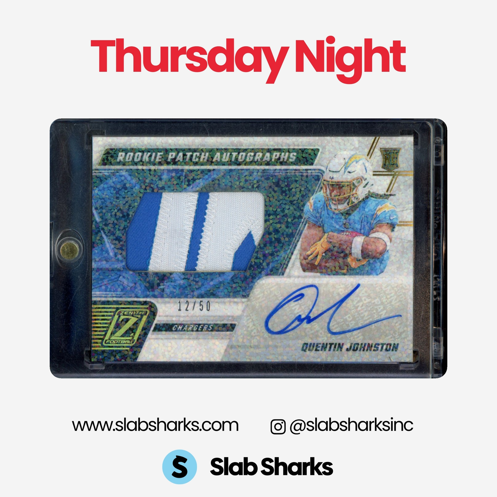 2023 PANINI ZENITH #228 QUENTIN JOHNSTON ROOKIE PATCH AUTO SPARKLE RC /50