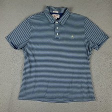 Penguin Polo Shirt Mens Size Medium Blue Striped Casual Short Sleeve
