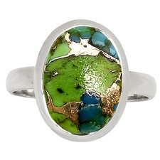 Blue Turquoise In Green Mohave - USA 925 Sterling Silver Ring s.8 Jewelry R-1007