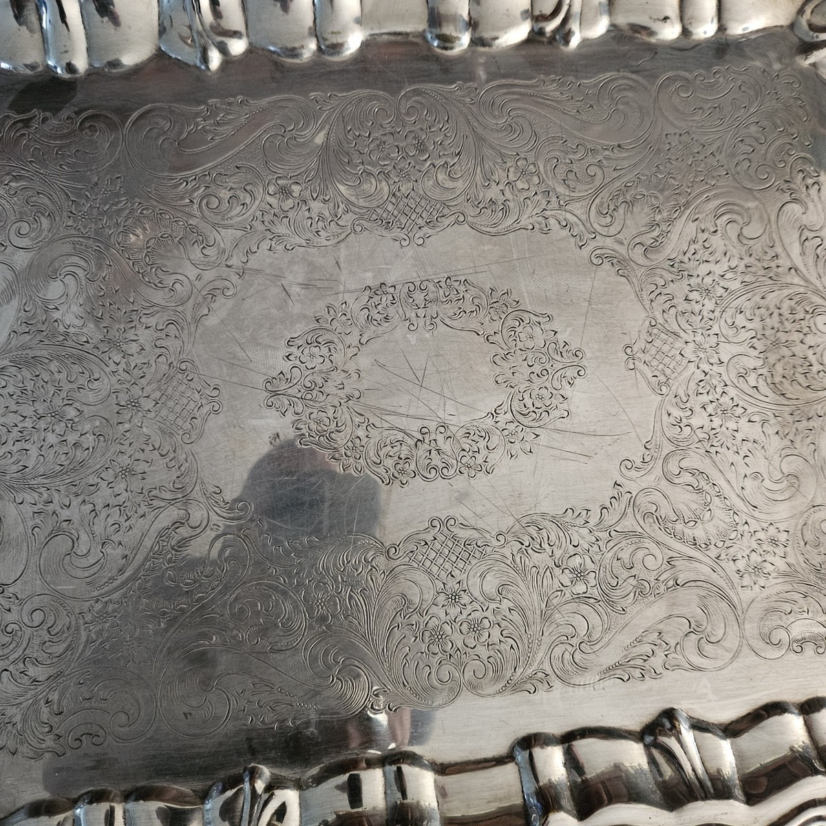 Vintage Sheridan Silverplate Butler's Serving Tray Handle Footed