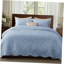 Quilt Size - Ultra Soft Pre-Washed Bedspread - King 21 - Mineral Blue - Leaf