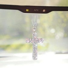 Bling Cross Car Hanging Ornament, Crystal Rhinestone Car Rearview Mirror Pendant