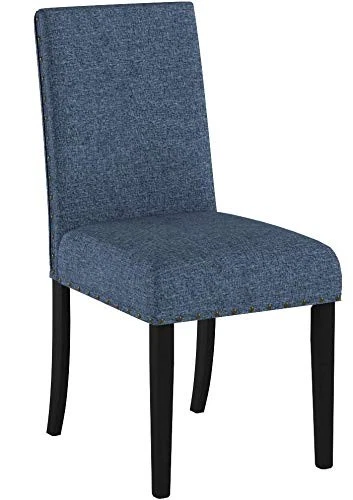 Juego de 2 sillas de comedor de tela azul Biony con borde de cabeza de clavo Foto 4 de 4