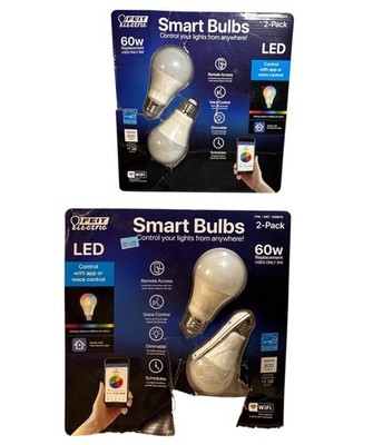 Feit Electric Smart Bulbs 2 Pack 60W LED WiFi Voice/App Dimmable 4 Bulbs