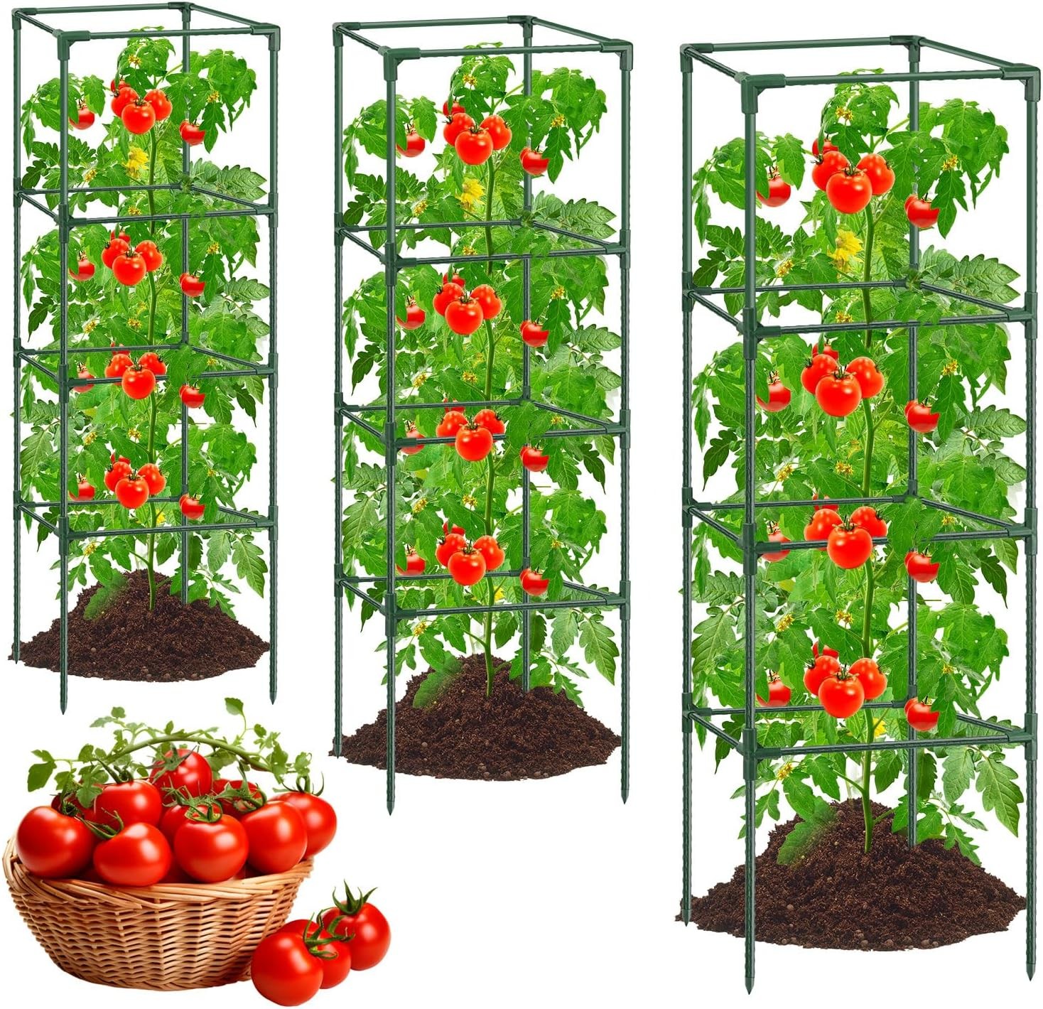 3Pack Tomato Cages for Garden,Square Tomato Plant Cage Support Heavy Duty Pole 5