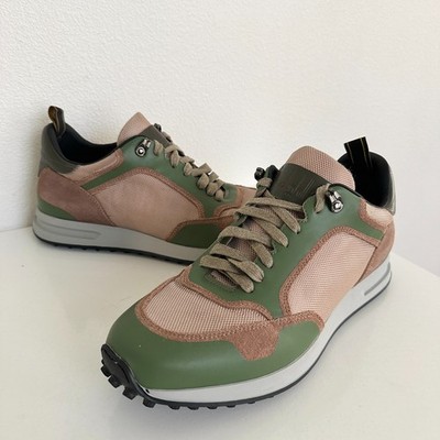Dunhill Radial Runner Sneakers Leather Brown Green Mesh Italy Men's EU 43 US 10