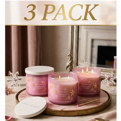 NEW 3 PACK Marshmallow Snowfall 3-Wick Candle 14.5 oz - FAST SHIP image 2