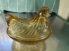 Vintage Hazel Atlas Amber Hen On A Nest Covered Dish 3” X 4”