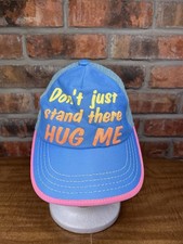 Vintage Toddler Don’t Just Stand There Hug Me Funny USA Made Snapback Hat Blue