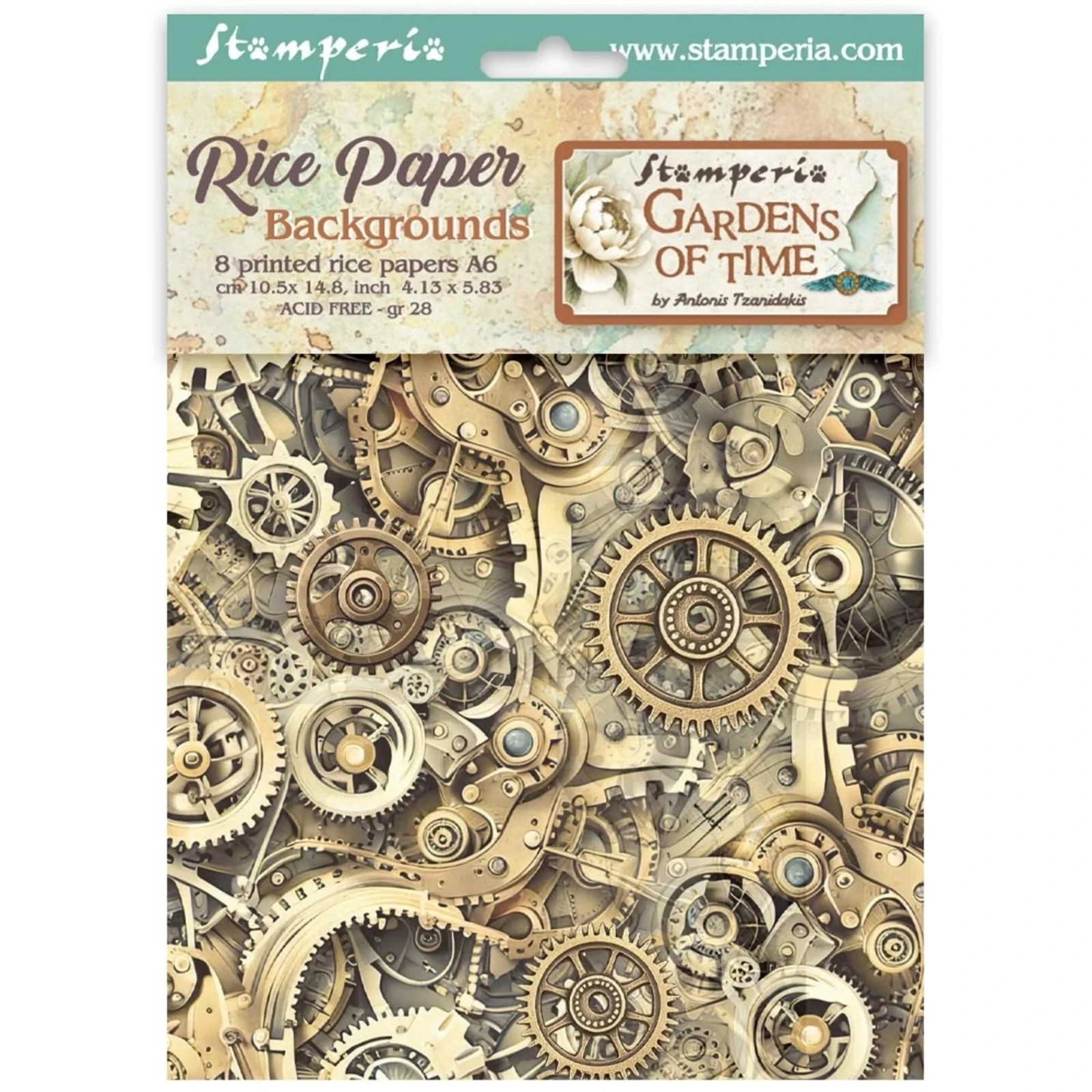Stamperia Gardens of Time Antonis Tzanidakis A6 Rice Paper Backgrounds DFSAK6053