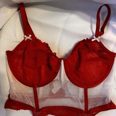 Auden Red & White Lacey Mesh Unpadded 7 Hook Bra Large