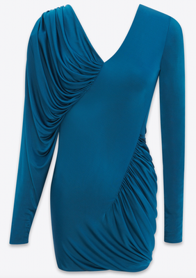 NWT Saint Laurent Runway Canard Blue Draped Jersey V-Neck Mini Dress 36 4  $4890 | eBay