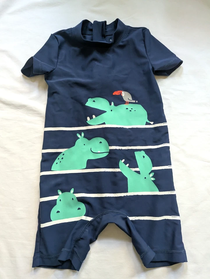 Carter's Einteiler Rückenreißverschluss Badeanzug Nilpferd-Druck marineblau Baby Junge Größe 24 Monate