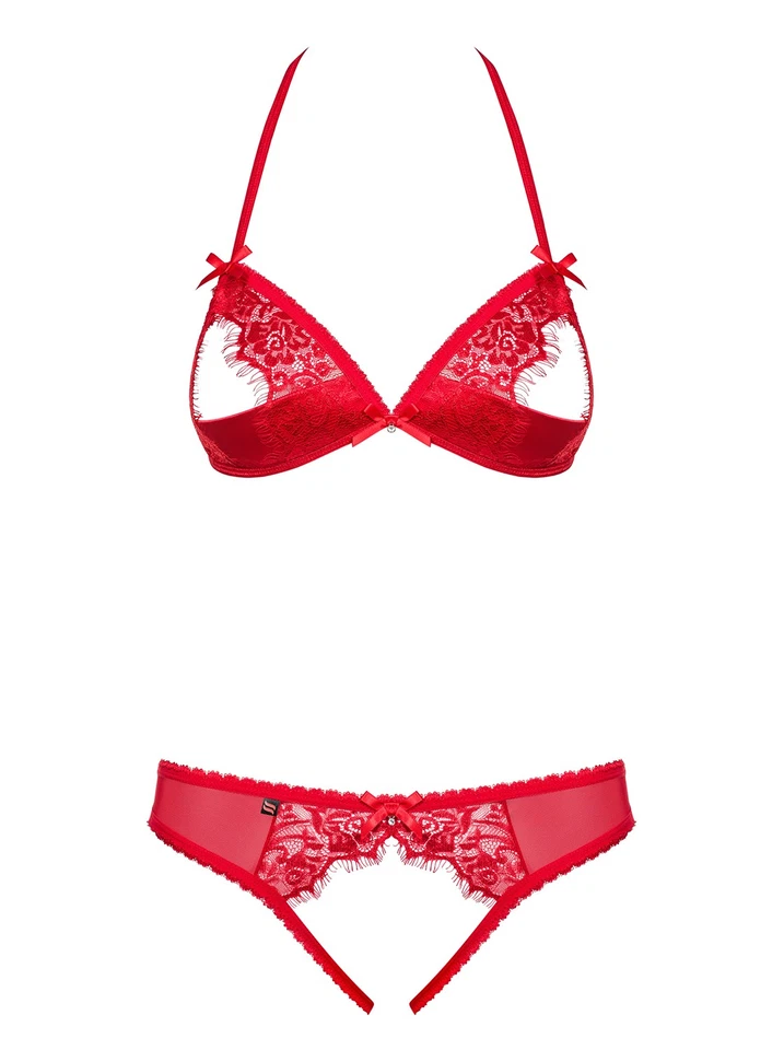 Reizwäsche-Set Isola rot BH String ouvert Dessous + Spitze und Schmuck S M L XL - Bild 3 von 4