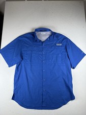 Columbia PFG Shirt Men M Tamiami Blue Performance Fishing Vented Button Up