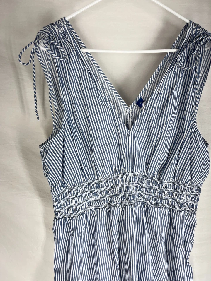 Maxi Vestido OLD NAVY XL Azul Blanco Acanalado Costero Boho Cottagecore Verano Primavera Foto 4 de 4