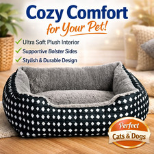 Plush Pet Bed Small Dog Cat 19"x15" Cozy Cuddle Black White Diamond