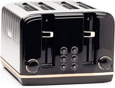Haden Salcombe Black 4 Slice Toaster Wide Slot Self Centre Easy Clean.