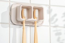 Silicone Suction Toothbrush Holder 2-Slot Wall Mounted Bathroom Organizer for