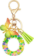 Initial Letter Keychains for Girls Women Pink Purple Green Cute Butterfly Heart