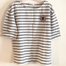 Violeta by Mango Striped Tshirt Black White with Sequin Brooch M - L