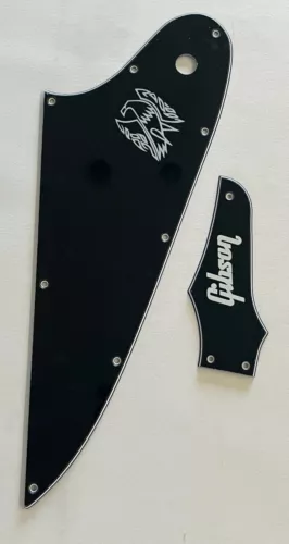 For Gibson Firebird & Truss Rod Cover White "Logo" Guitar Pickguard 3 Ply Black