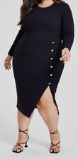 Nina Parker Womens Black Trendy Rib-Knit Midi Dress Plus Size 2X
